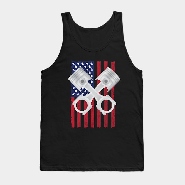 Drag Racing - Crossed Pistons USA Flag Tank Top by Kudostees